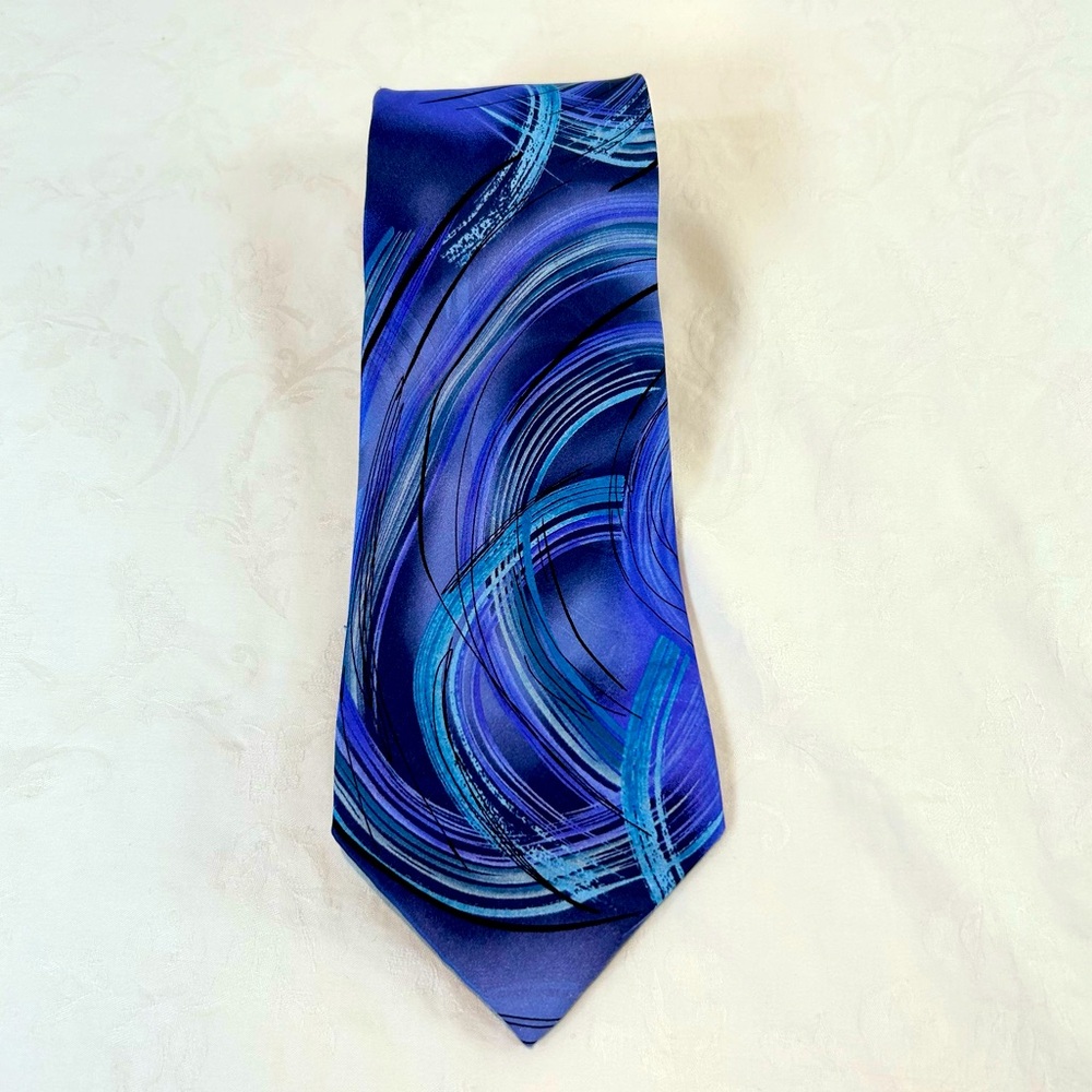 J. Garcia Silk Blue Purple Geometric Swirl Tie Limited Edition
